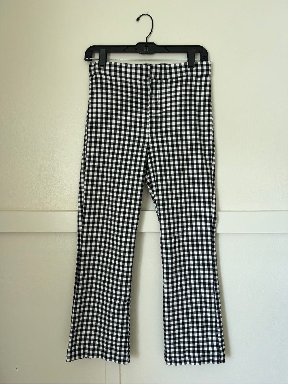 Zara Black and White Gingham Cropped Flare Pants Size Large